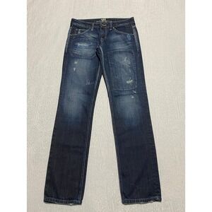 Madison Denim Co Jeans Women's 6‎ Blue Straight Distressed Patchwork Whiskers